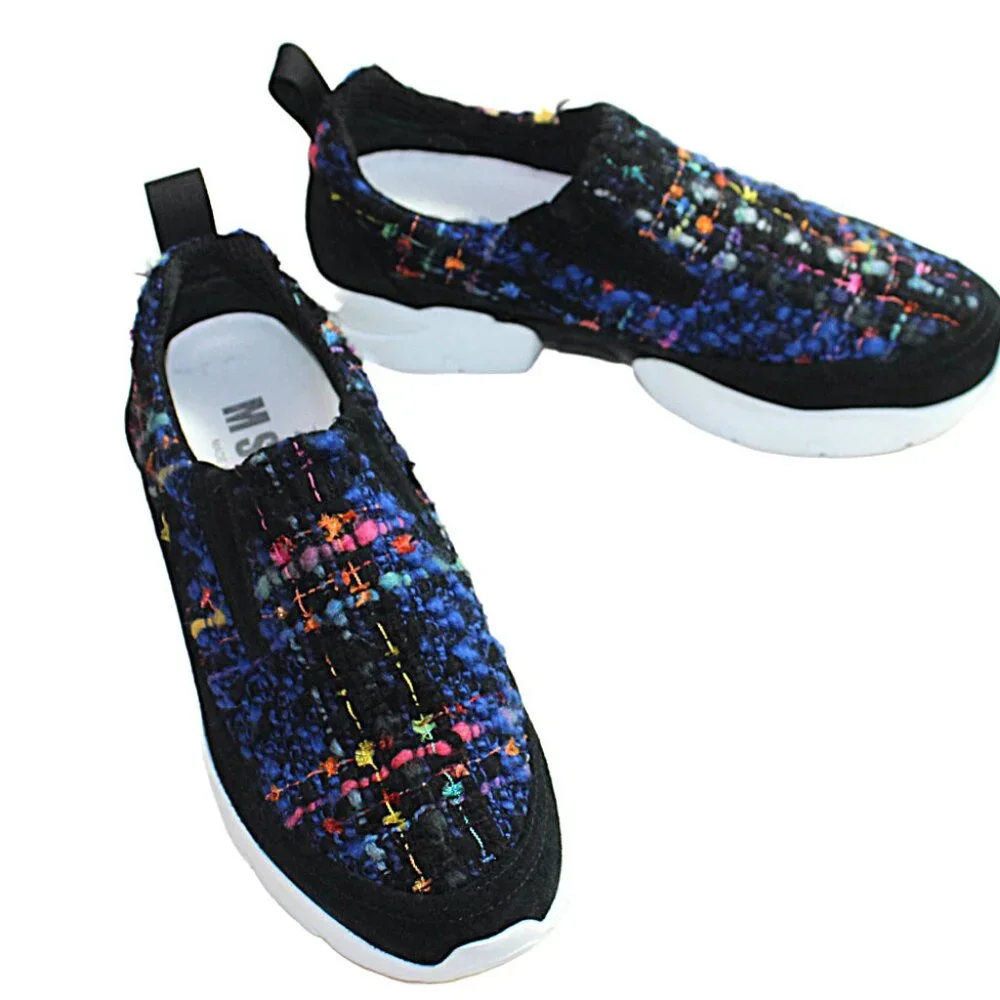 MSGM Black Blue Multicolor Tweed  Slip-On Extra Light Trainers Size 36 (US 6) - Picture 4 of 12